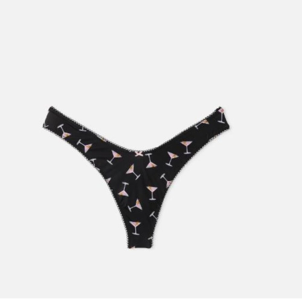 Victoria's Secret Printed High Leg Thong Panty Black Size M New